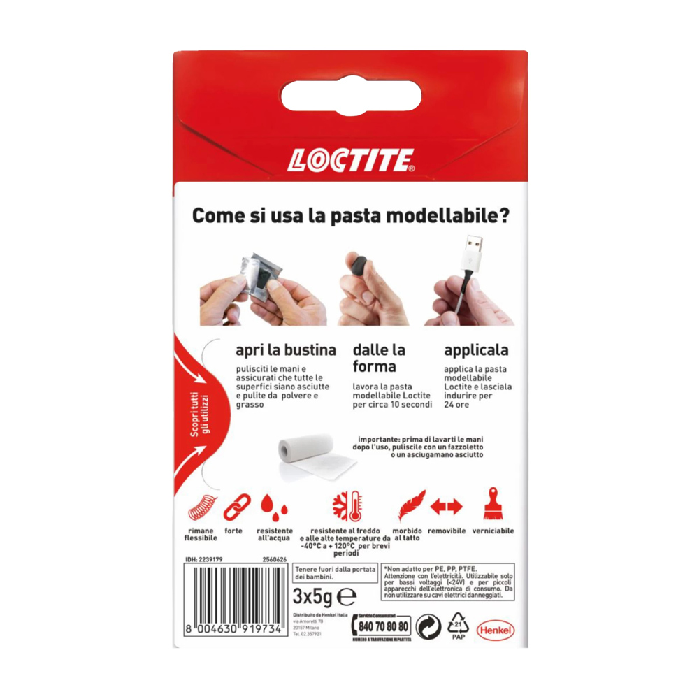 Pasta Adesiva Modellabile, Forte e Flessibile Kintsuglue Bianca LOCTITE 3X5 g